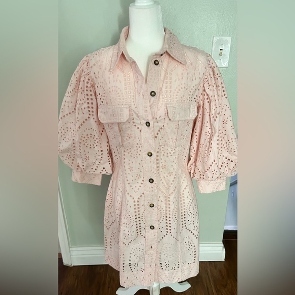 Ganni broderie anglaise eyelet pink puff sleeves mini dress .Excellent condition - Picture 5 of 7
